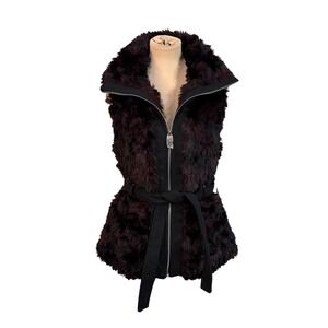 Miss Sixty M60 Faux Fur Belted Sleeveless Full Zip Vest Dark Feminine‎ Sz Medium